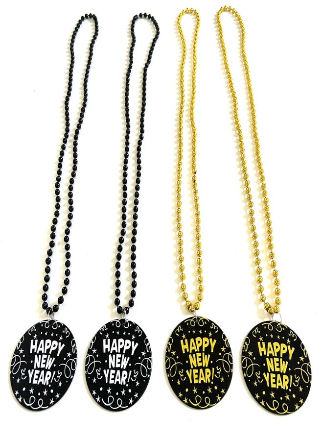 GZYSSL 12 Pcs Happy New Year Beads Necklaces New Year's Eve Black Gold Medallion Pendant Bead Necklaces New Year Party Decorations - Image 5